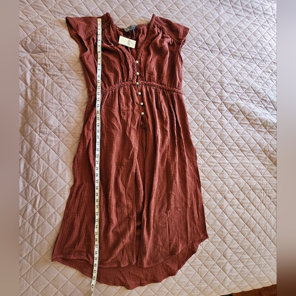 Anthropologie Rust-Brown V-Neck Button Front Tunic Top - Picture 6 of 11
